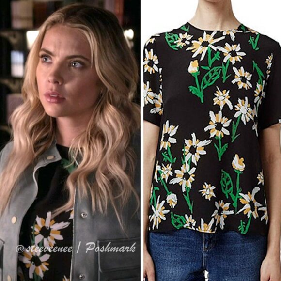 RARE Topshop Boutique Daisy Print Silk Tee ASO Hanna Marin - Picture 1 of 8